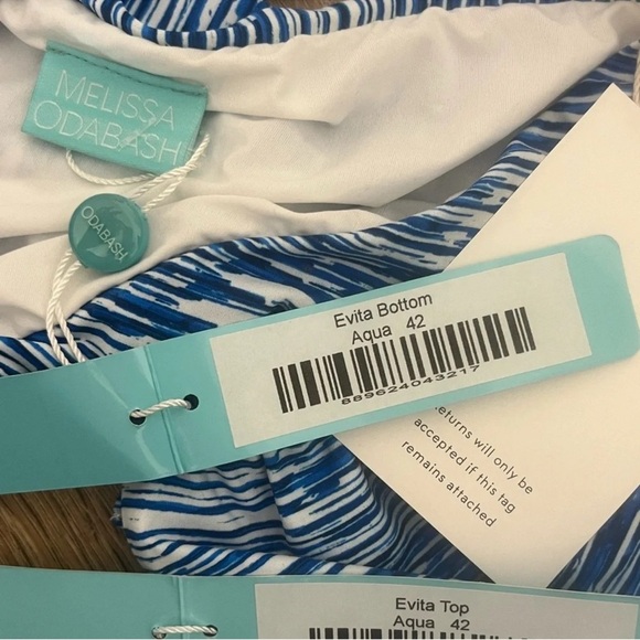 Melissa Odabash Evita aqua blue and white Gold Ring Bandeau Bikini Size Small/6 - Picture 7 of 8